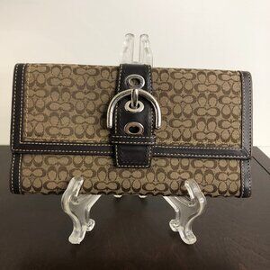 Coach Signature Soho Vintage Jacquard Trifold Wallet With Brown Leather Trim